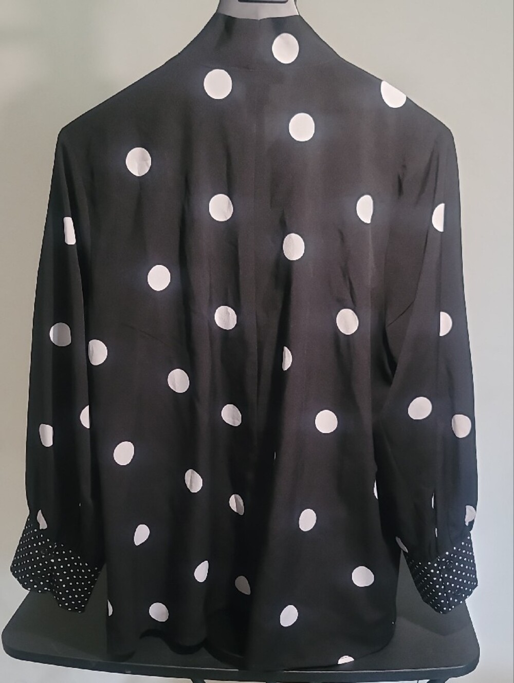 Ashley Stewart Black and White Polka Dot Tie-Neck Blouse - Picture 4 of 4